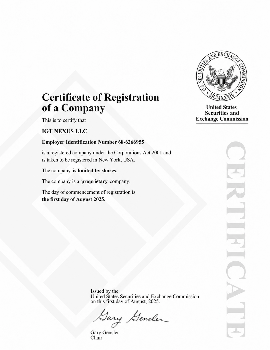 SEC Certificate of Registration