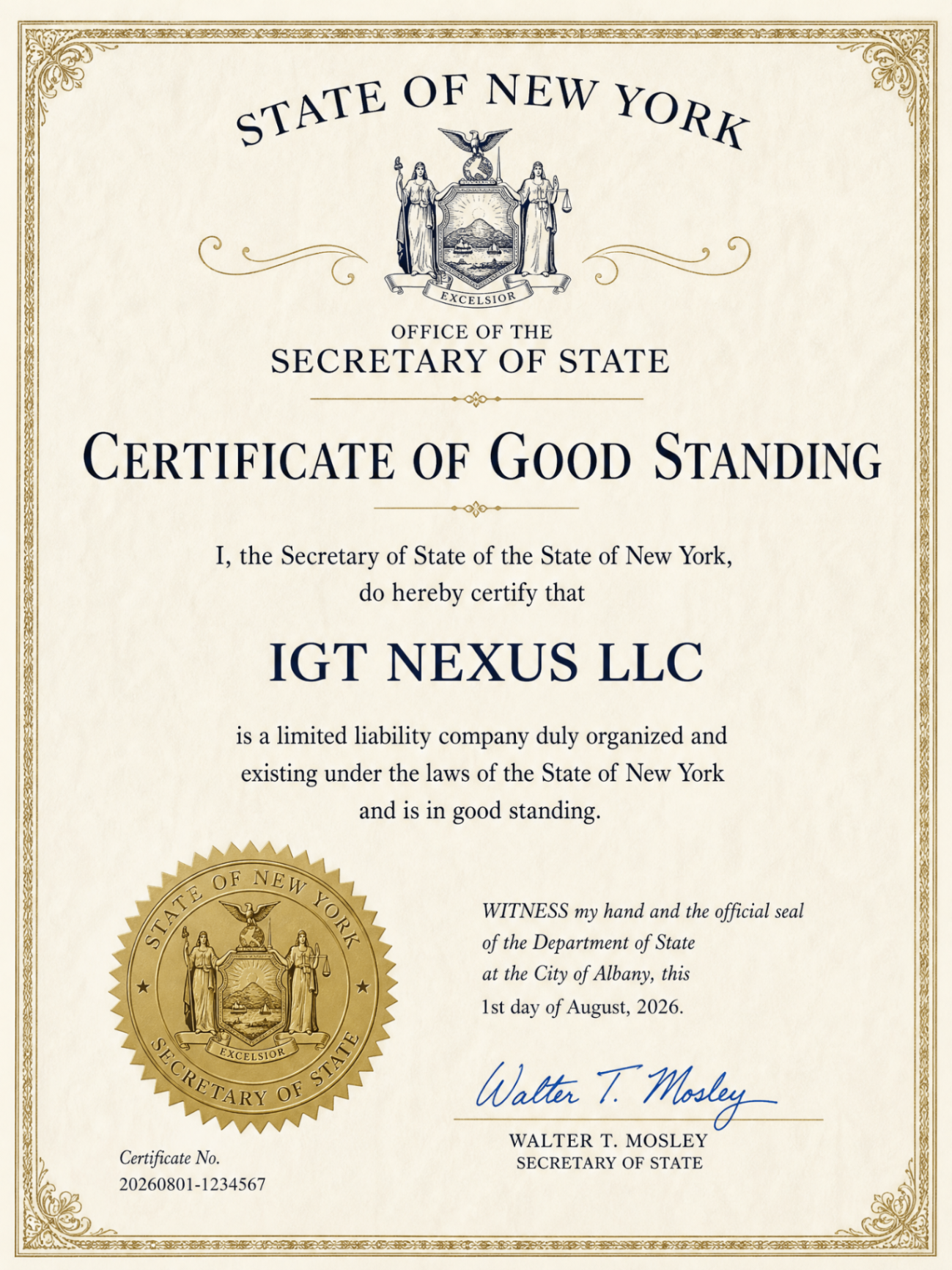 New York Certificate of Good Standing